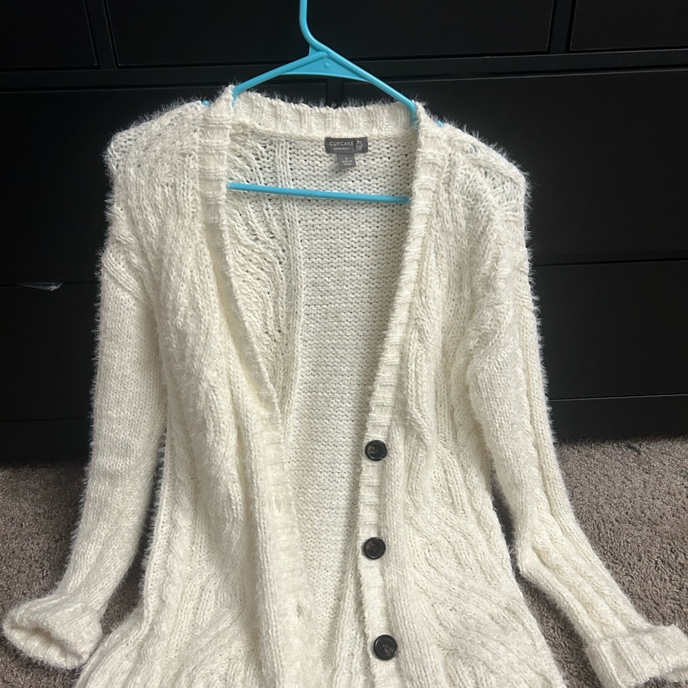 Cream Cardigan Sweater with Chunky Knit